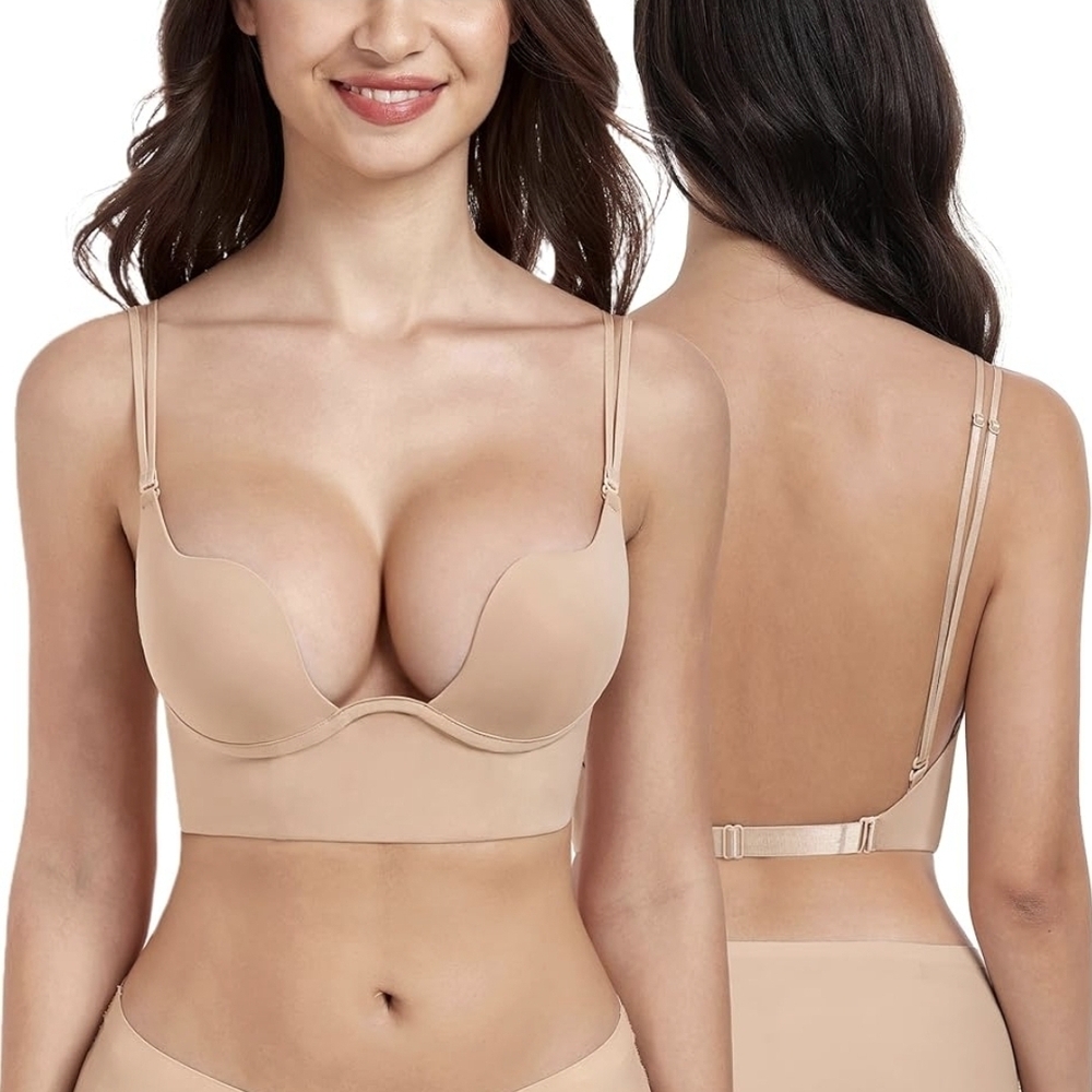DotVol Women's Backless Multiway Convertible Low Cut Push Up Underwire Bra